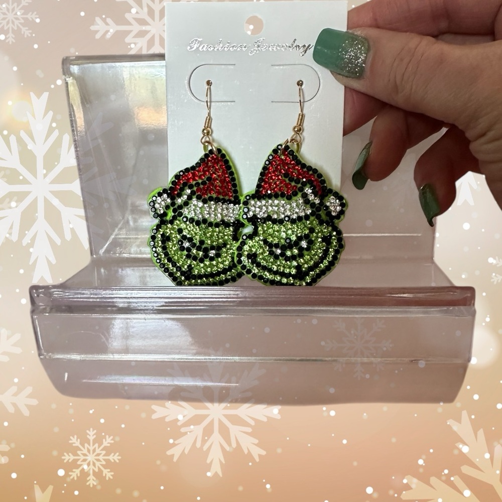 Last 1️⃣! Bling Rhinestone Grinch Earrings! - Picture 2 of 4